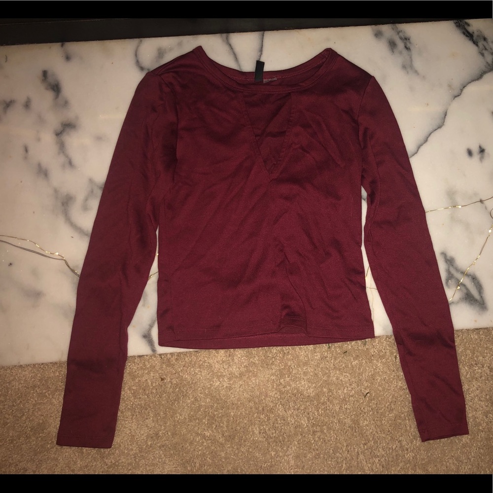 H&M Burgandy Cut-Out Long Sleeve Crop Top